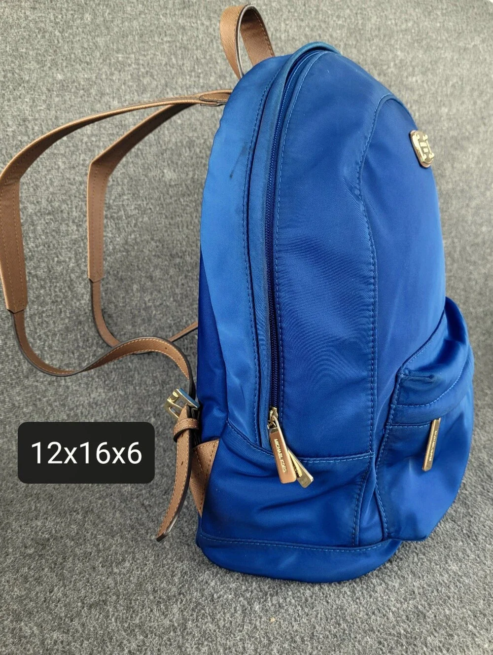 Michael Kors Jet Set Electric Blue Nylon Backpack with Tan Faux Leather Straps